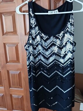 Cato Black Tank Top with Silver Sequin Chevron